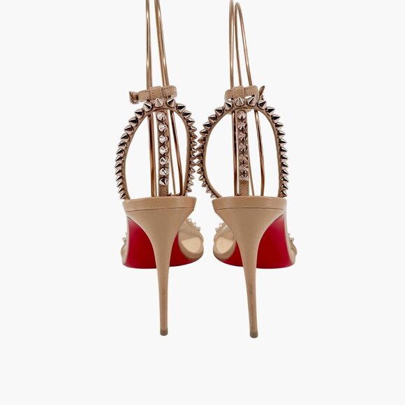 Christian Louboutin So Me Beige Leather Spike Sandals High Heels Size 38 US 8 - Picture 6 of 14